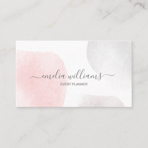 Cute Abstract Blush Pink Gray Watercolor Signature Business Card