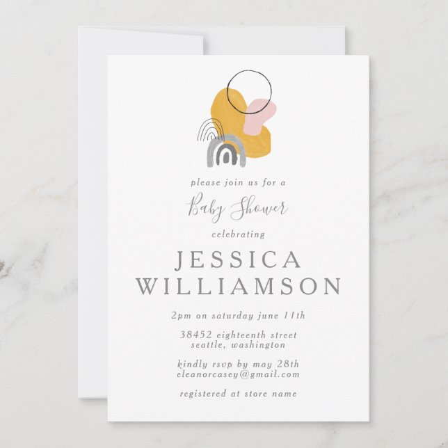Cute Abstract Boho Art in Yellow Baby Shower Invitation (Front)