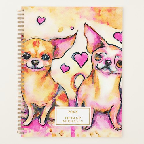 Cute Abstract Chihuahua Dogs in Love Watercolor Planner