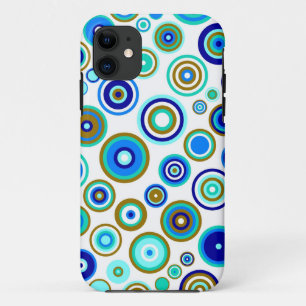 Cute Abstract Circles Pattern Blue Lime Aqua iPhone 11 Case