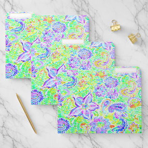 Cute abstract colorful spring flowers file folder