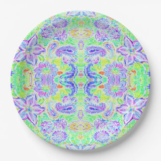 Cute abstract colorful spring flowers paper plates