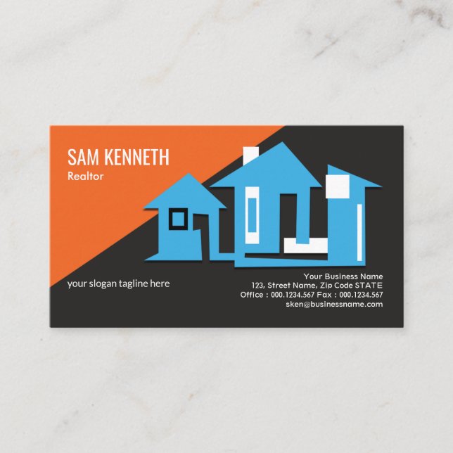 Cute Abstract Creative Blue Homes Real Estate Business Card (Front)