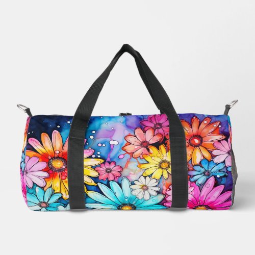 Cute Abstract Daisy Flower Art Duffle Bag