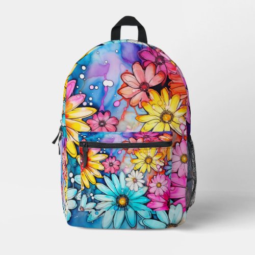 Cute Abstract Daisy Flower Art Printed Backpack