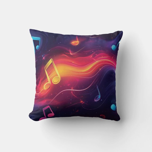 Cute abstract design of floating musical notes throw pillow (Front)