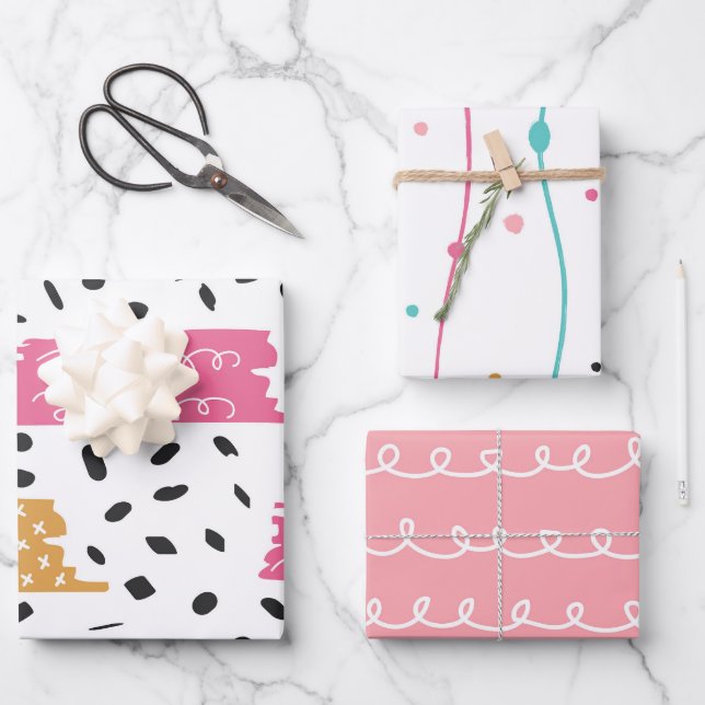 Cute Abstract Doodle Stripes Strokes Wrapping Paper Sheets (Front)