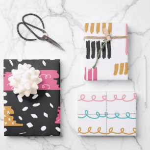 Cute Abstract Doodle Stripes Strokes Wrapping Paper Sheets