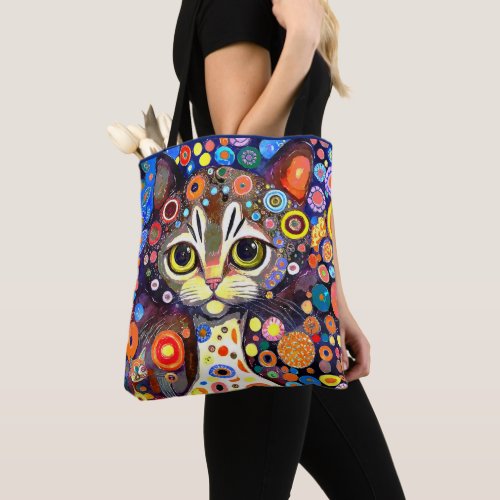 CUTE ABSTRACT FLOWER BACKROUND CAT DESIGN TOTE BAG