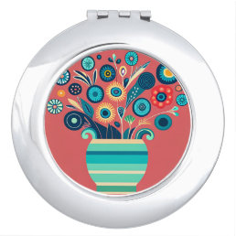 Cute abstract flowers in a vase. compact mirror