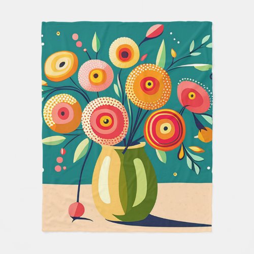 Cute Abstract Flowers in a Vase Fleece Blanket