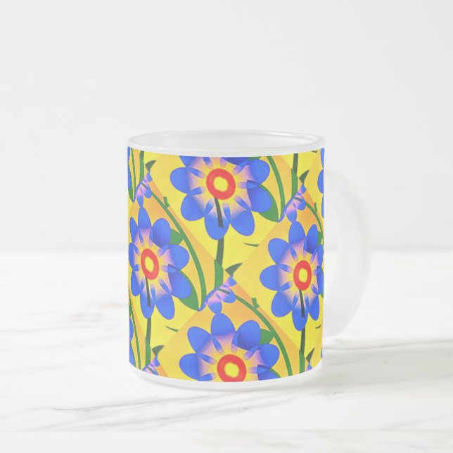 Cute Abstract Flowers Pattern Frosted Glass Coffee Mug (Front Right)
