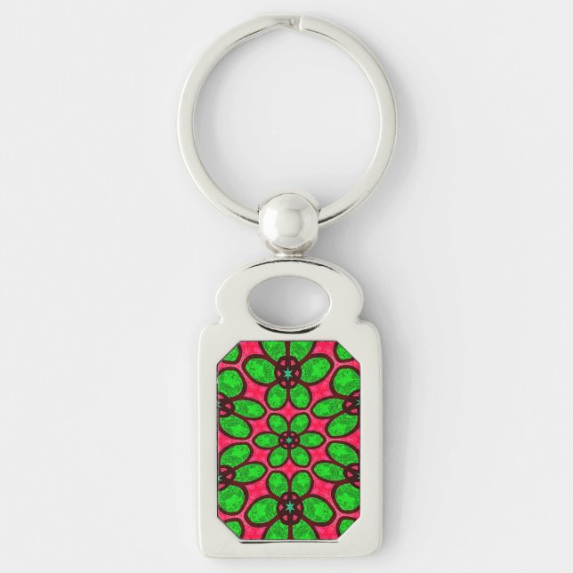 Cute Abstract Flowers Pattern Keychain (Front)