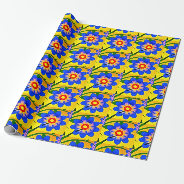 Cute Abstract Flowers Pattern Wrapping Paper (Unrolled)
