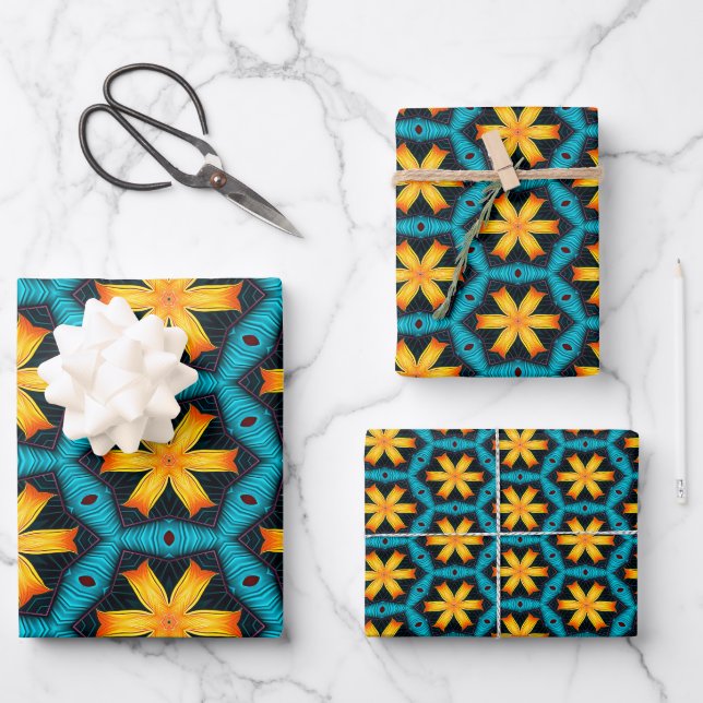 Cute Abstract Flowers Pattern Wrapping Paper Sheets (Front)