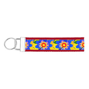 Cute Abstract Flowers Pattern Wrist Keychain
