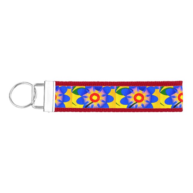 Cute Abstract Flowers Pattern Wrist Keychain (Keys on Left)