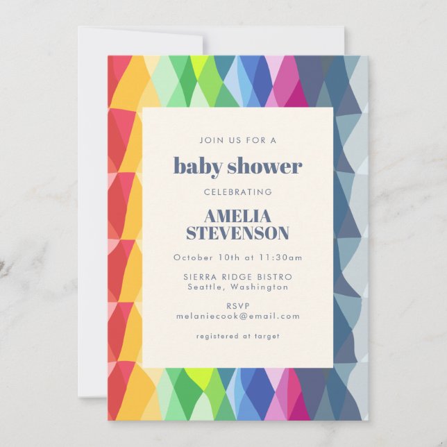 Cute Abstract Geometric Rainbow Prism Baby Shower Invitation (Front)