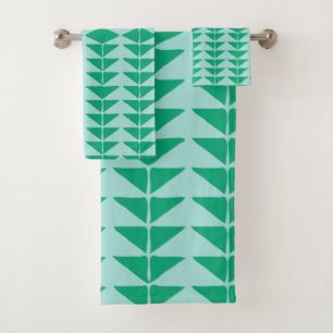 Cute Abstract Geometric Shapes in Green and Blue Bath Towel Set