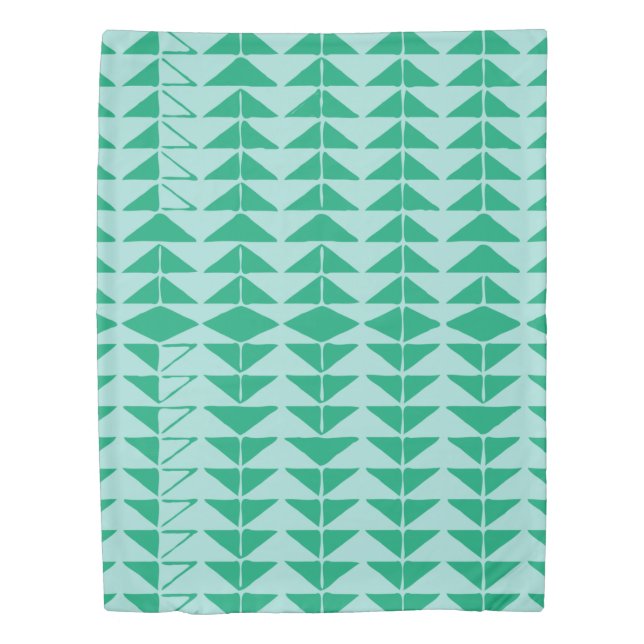 Cute Abstract Geometric Shapes in Green and Blue Duvet Cover (Front)