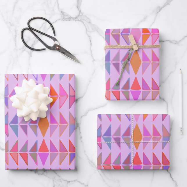 Cute Abstract Geometric Shapes in Lavender Purple Wrapping Paper Sheets (Front)