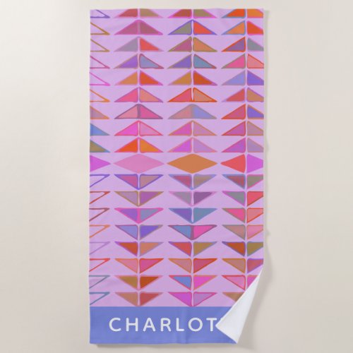 Cute Abstract Geometric Shapes Purple Personalized Beach Towel