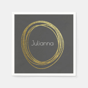 Cute Abstract Gold Glitter Personalized Black Napkins