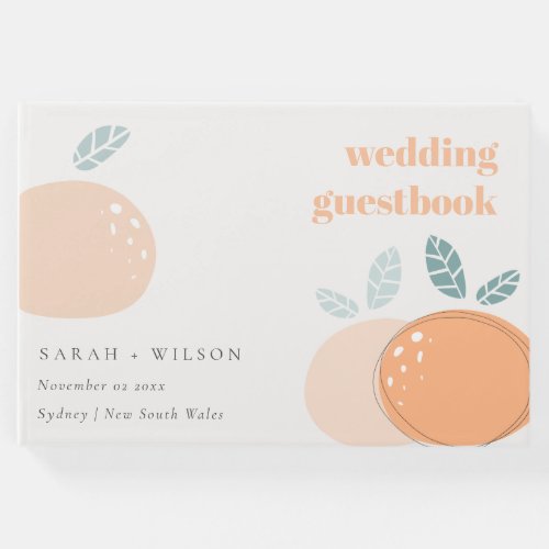Cute Abstract Green Orange Fruity Bold Wedding Guest Book