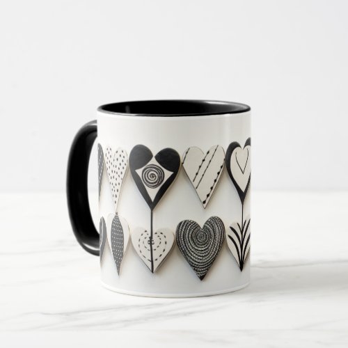 Cute Abstract Hearts Mug in Black and White