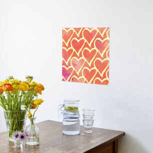 Cute Abstract Hearts Pink Foil Prints