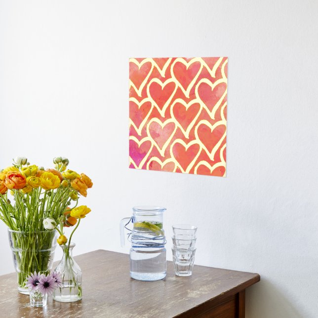 Cute Abstract Hearts Pink Foil Prints (Laydown (Kitchen))