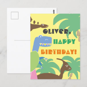 Cute Abstract Jurrasic Dino Dinosaur Kids Birthday Postcard