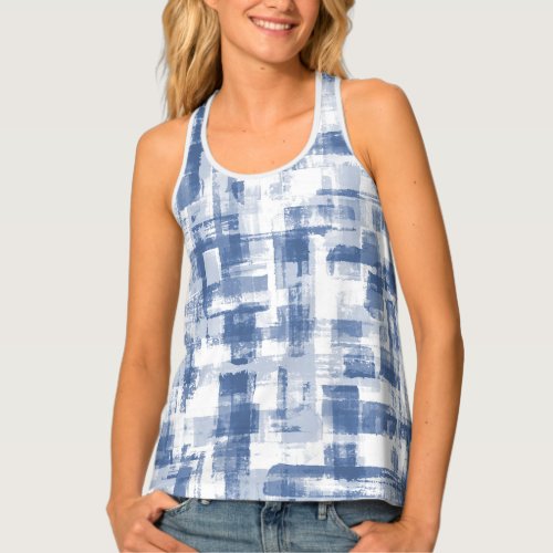 Cute abstract l Hand painted watercolor Blue White Tank Top