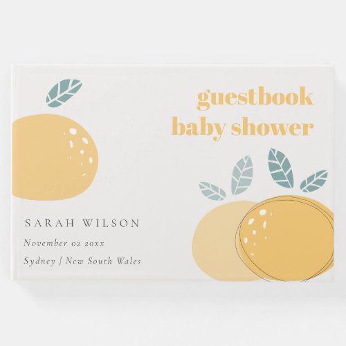 Cute Abstract Lemon Citrus Fruity Bold Baby Shower Guest Book