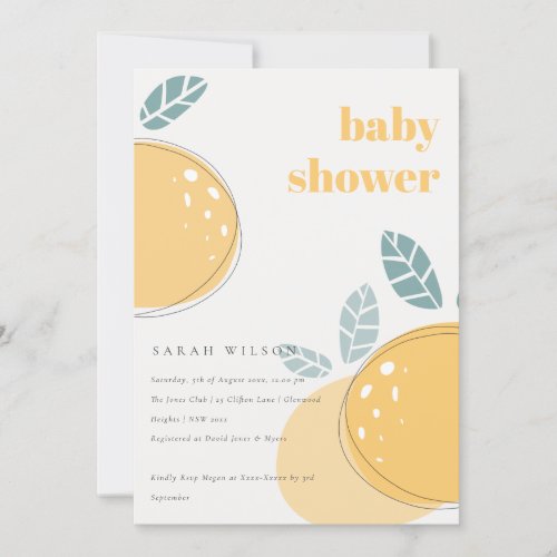 Cute Abstract Lemon Citrus Fruity Bold Baby Shower Invitation