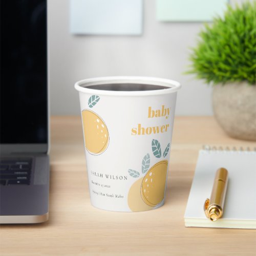 Cute Abstract Lemon Citrus Fruity Bold Baby Shower Paper Cups