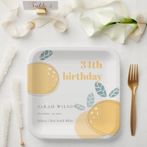 Cute Abstract Lemon Fruity Bold Any Age Birthday Paper Plates