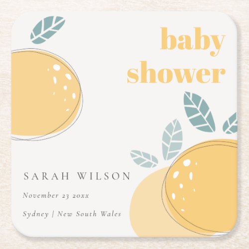 Cute Abstract Lemon Fruity Bold Baby Shower Square Paper Coaster