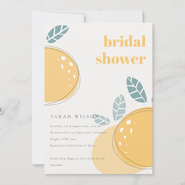 Cute Abstract Lemon Fruity Bold Bridal Shower Invitation (Front)