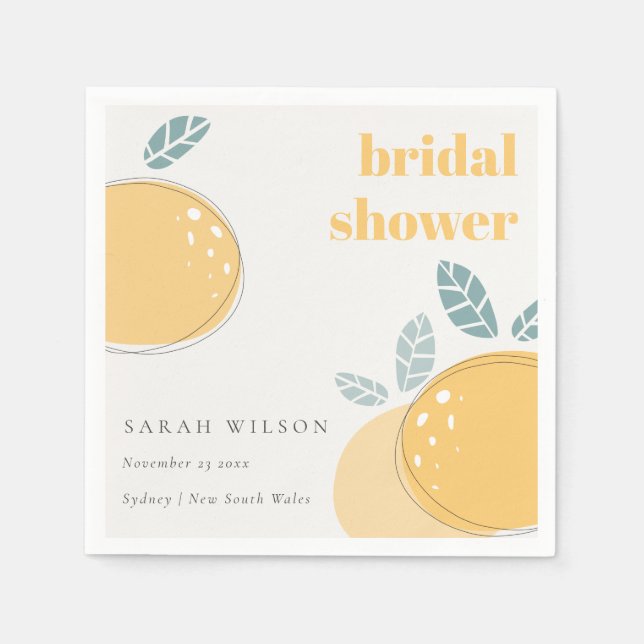 Cute Abstract Lemon Fruity Bold Bridal Shower Napkins (Front)