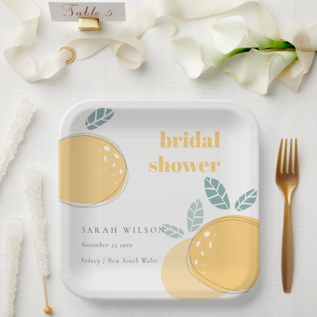 Cute Abstract Lemon Fruity Bold Bridal Shower Paper Plates (Wedding)