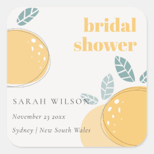 Cute Abstract Lemon Fruity Bold Bridal Shower  Square Sticker