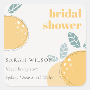 Cute Abstract Lemon Fruity Bold Bridal Shower Square Sticker