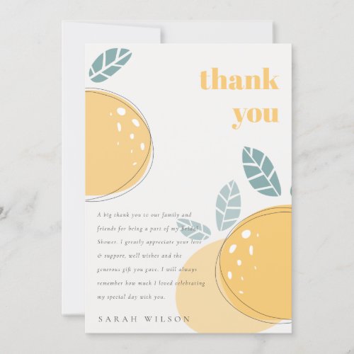 Cute Abstract Lemon Fruity Bold Bridal Shower Thank You Card