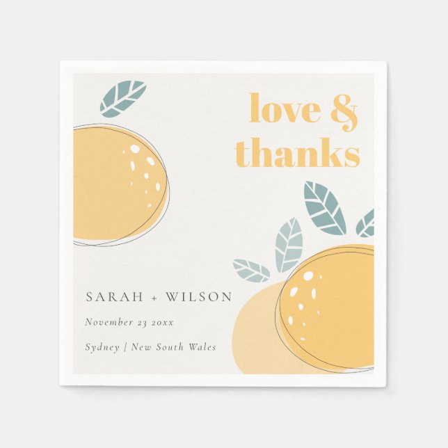 Cute Abstract Lemon Fruity Bold Wedding Thanks Napkins (Front)