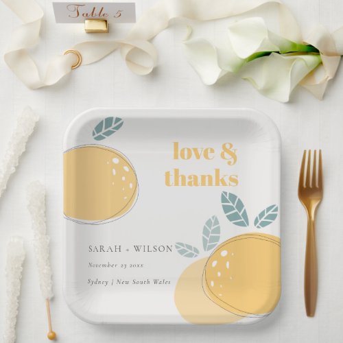Cute Abstract Lemon Fruity Bold Wedding Thanks Paper Plates