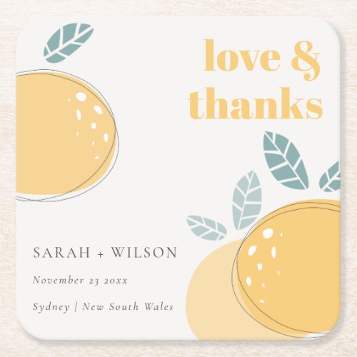 Cute Abstract Lemon Fruity Bold Wedding Thanks Square Paper Coaster