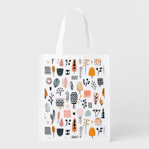 Cute Abstract Lines Creative Funny Hand Draw Grocery Bag