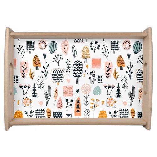 Cute Abstract Lines Creative Funny Hand Draw Serving Tray