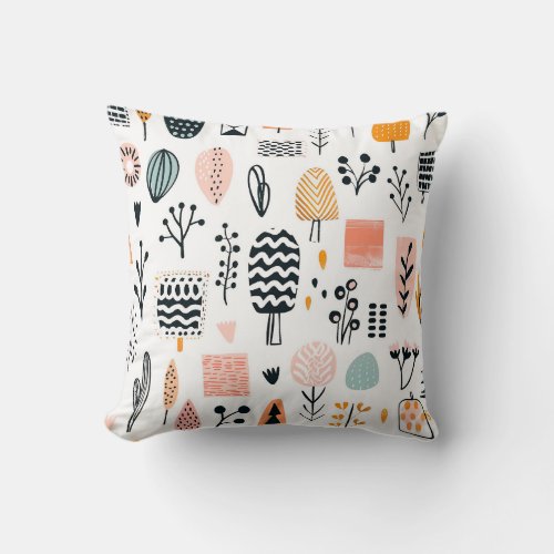 Cute Abstract Lines Creative Funny Hand Draw Throw Pillow